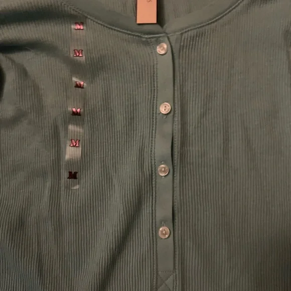 Victoria Secret Pajama Shirt Top Green Long Sleeve Ribbed, sz M - Picture 3 of 8